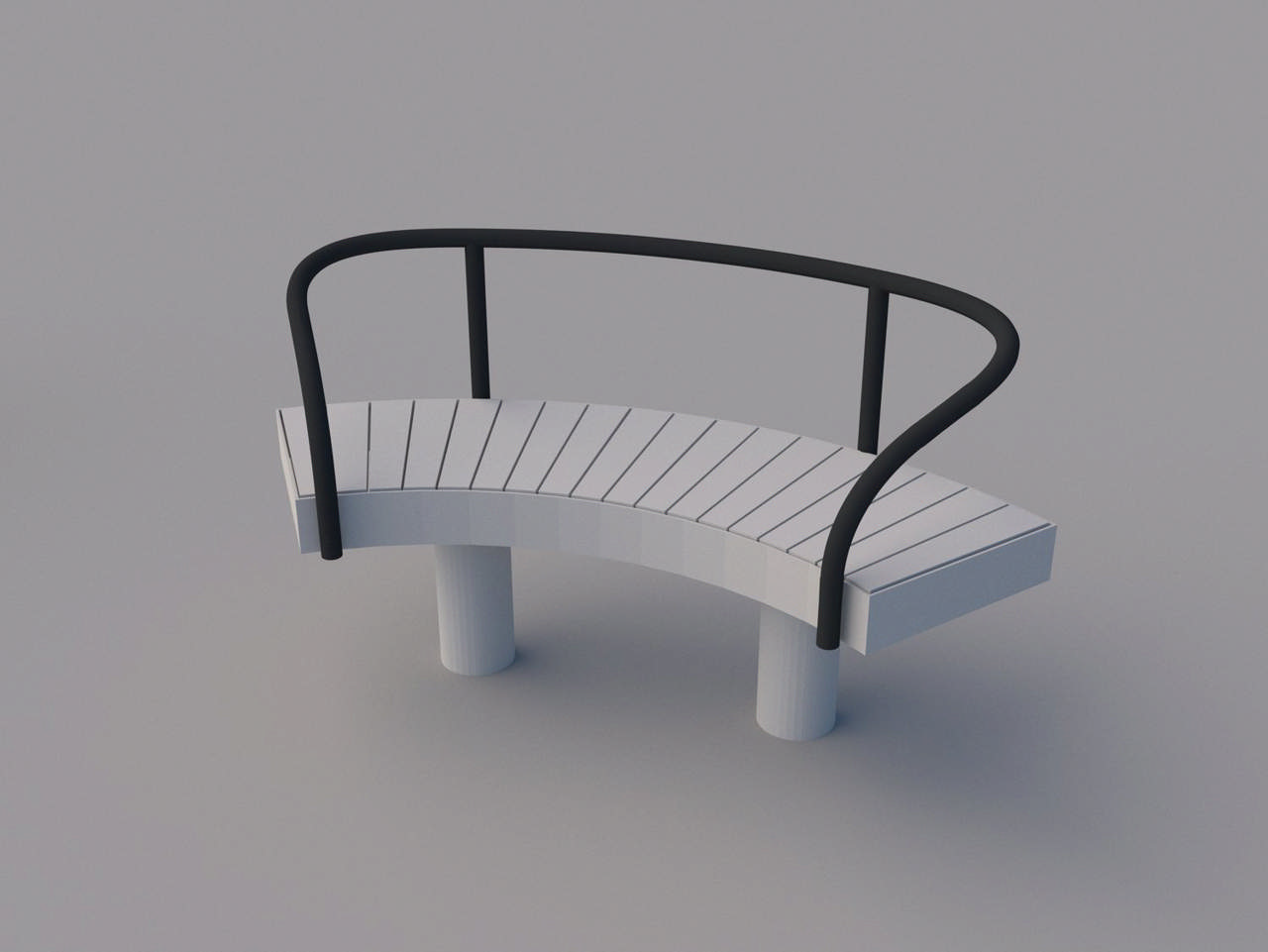 Elements bänk svängd med ryggstöd utsida fristående/bultbar