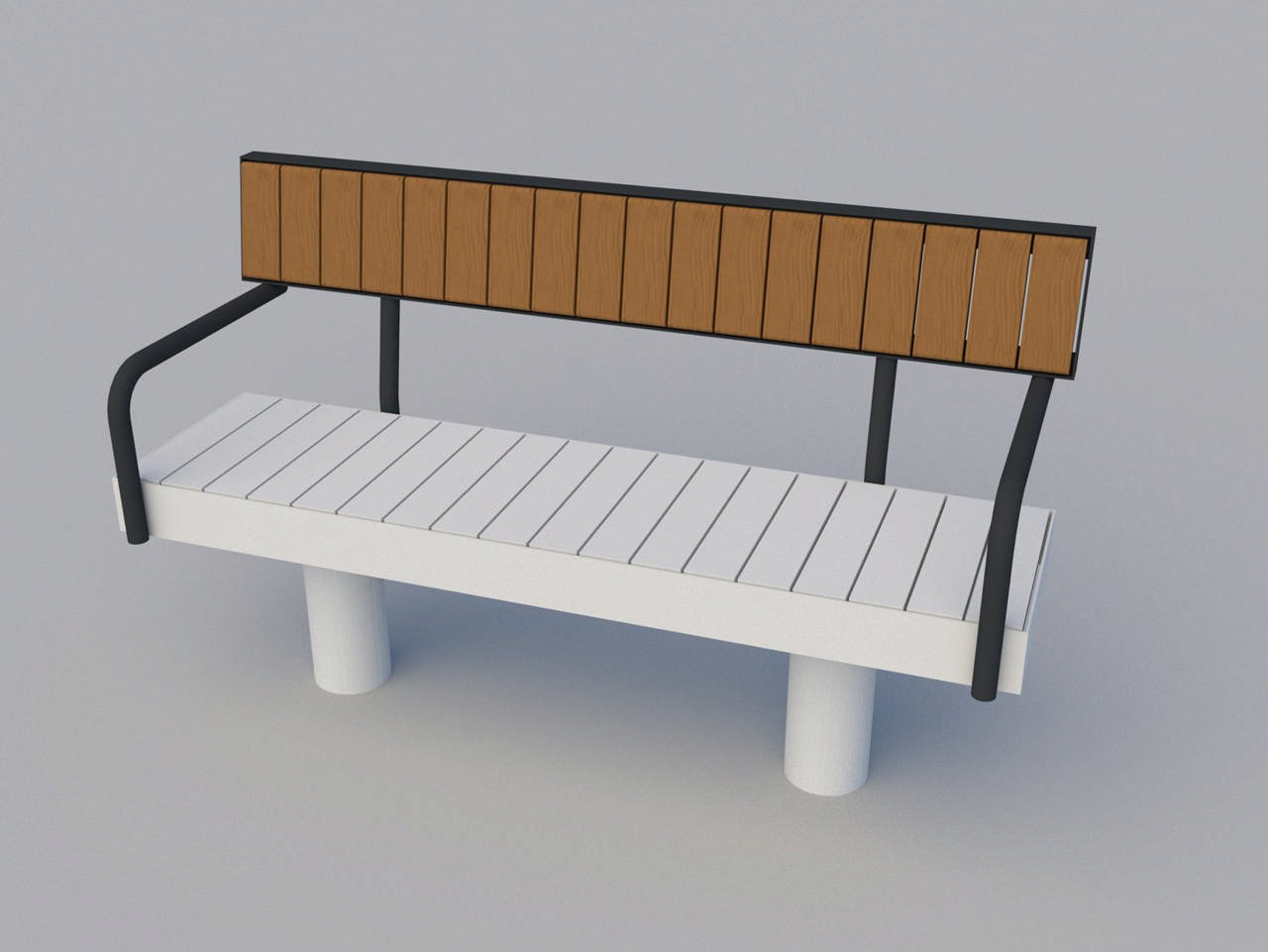 Elements bänk rak med ryggstöd trä för nedgjutning